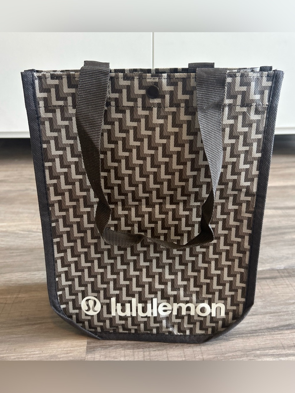 Lululemon Shopping Tote Reusable Bag Brown Small 12"x9" Goyard Pattern Style